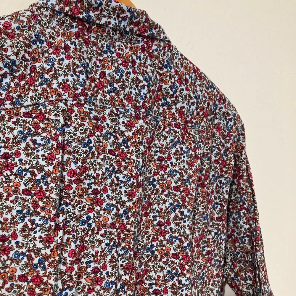 J Crew Shirt Mens‎ L Red White Floral Print LS Button Down All Over Print